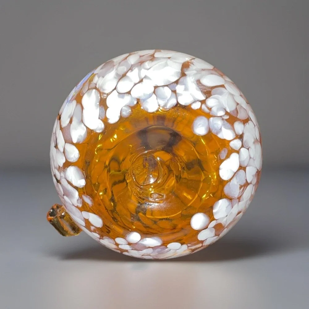Vintage‎ Miniature Bud Vase White Over Orange Art Handblown Glass Handmade